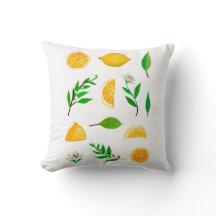 Lemons and Leaves on White Simple Throw Pillow