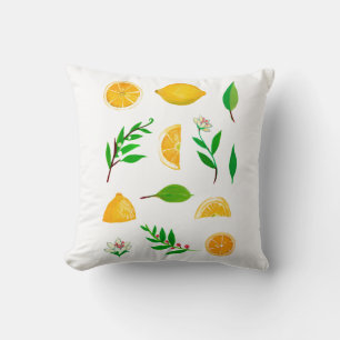Lemons and Leaves on White Simple Throw Pillow