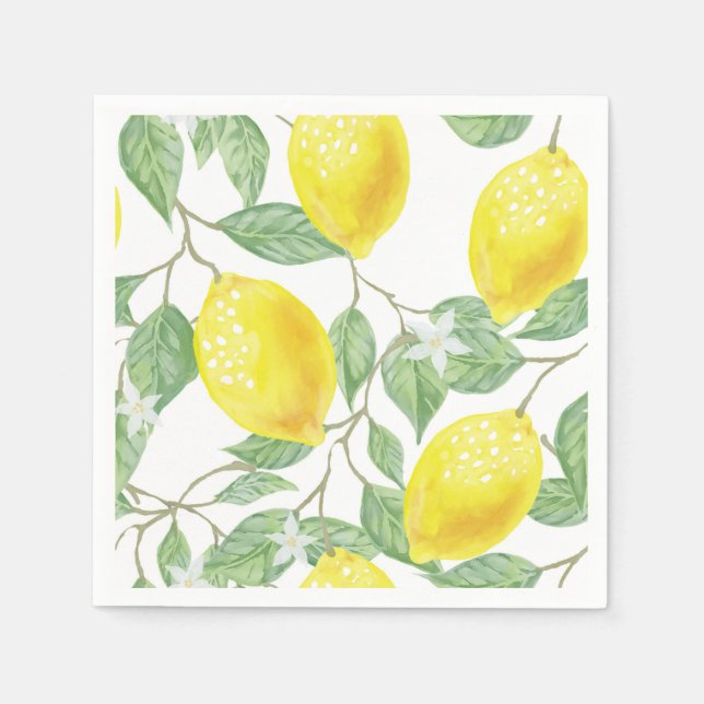 Lemons and Leaves Paper Napkins (Front)