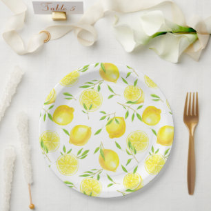Lemons and leaves paper plate