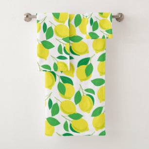 Lemons and leaves pattern bath towel set