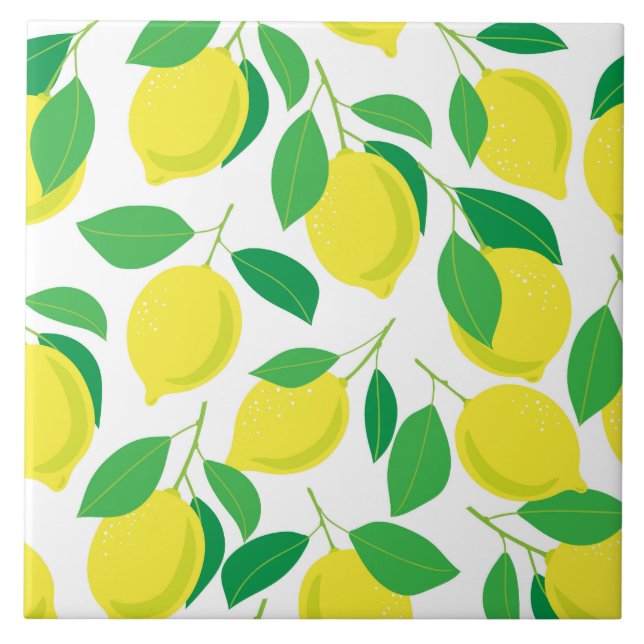 Lemons and leaves pattern ceramic tile (Front)