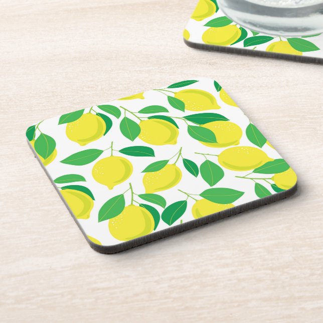 Lemons and leaves pattern coaster (Left Side)