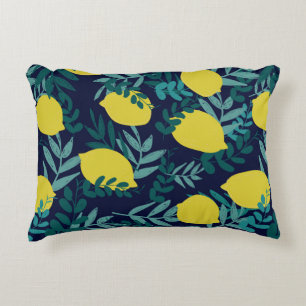 Lemons and leaves pattern decorative cushion