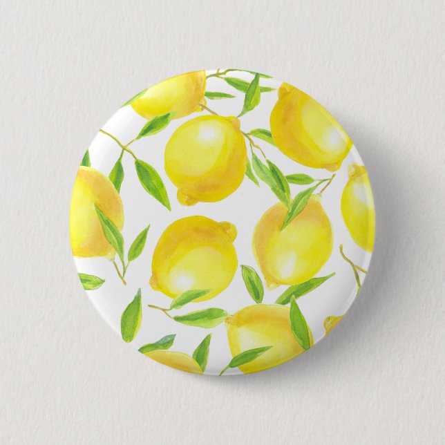 Lemons and leaves  pattern design 6 cm round badge (Front)