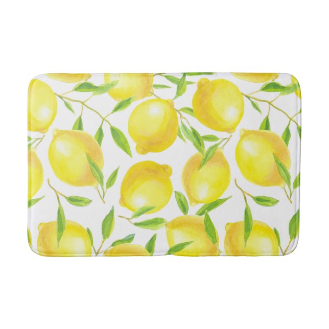 Lemons and leaves  pattern design bath mat (Front)