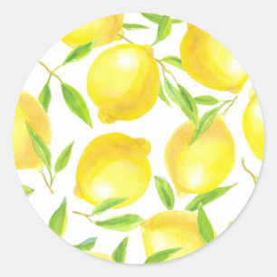 Lemons and leaves pattern design classic round sticker