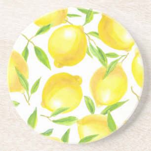 Lemons and leaves pattern design coaster