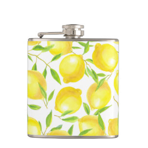 Lemons and leaves  pattern design hip flask