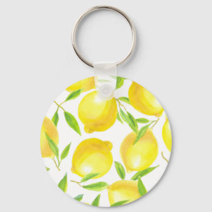 Lemons and leaves  pattern design key ring