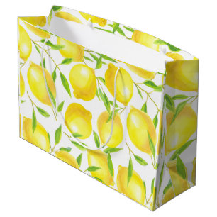 Lemons and leaves  pattern design large gift bag