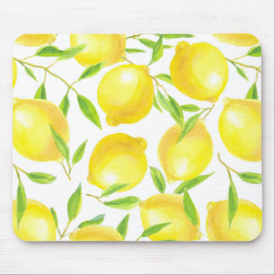 Lemons and leaves pattern design mouse pad
