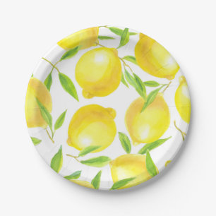 Lemons and leaves  pattern design paper plate
