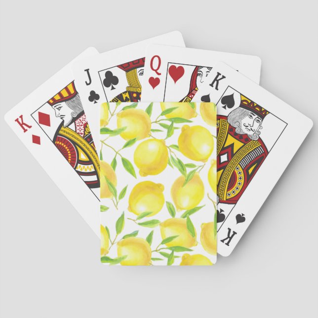 Lemons and leaves  pattern design playing cards (Back)