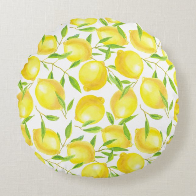 Lemons and leaves  pattern design round cushion (Front)