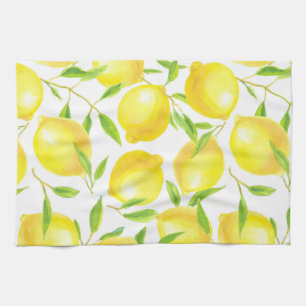Lemons and leaves  pattern design tea towel