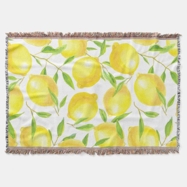 Lemons and leaves  pattern design throw blanket (Front)
