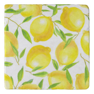 Lemons and leaves  pattern design trivet