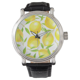 Lemons and leaves  pattern design watch