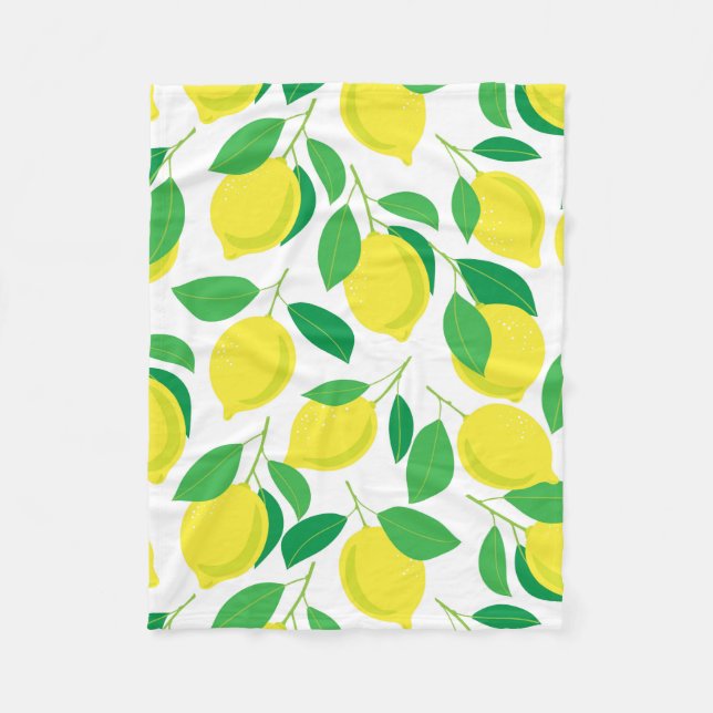 Lemons and leaves pattern fleece blanket (Front)