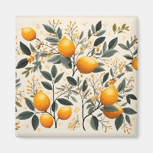 Lemons And Leaves Pattern Fresh Summer Citrus