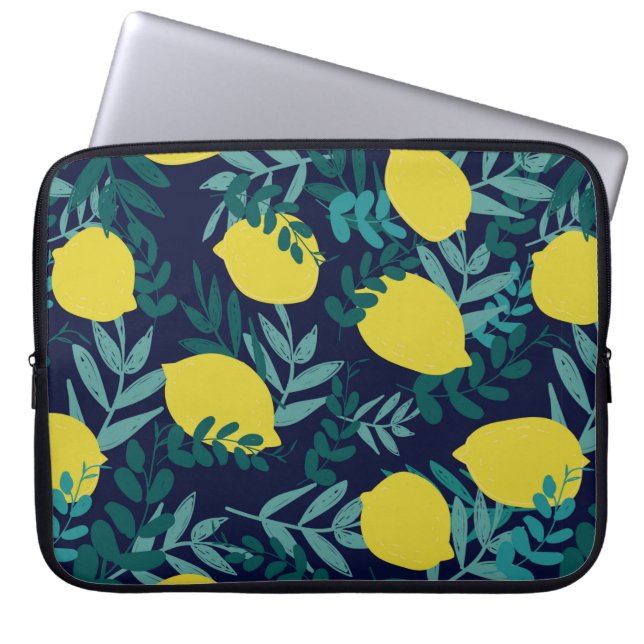 Lemons and leaves pattern laptop sleeve (Front)