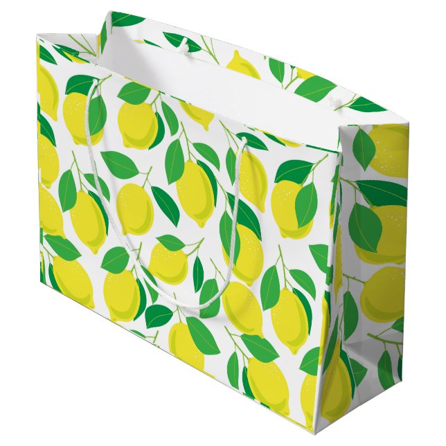 Lemons and leaves pattern large gift bag (Back Angled)