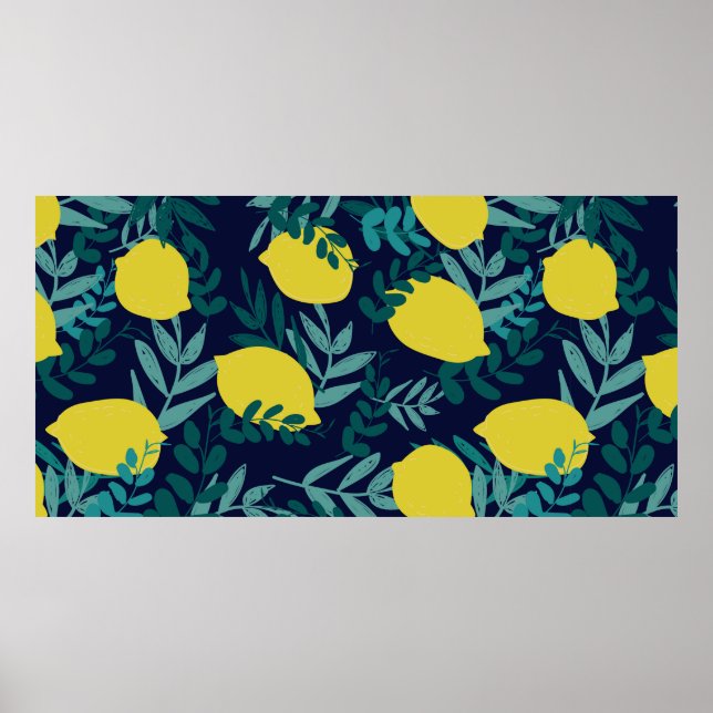 Lemons and leaves pattern poster (Front)