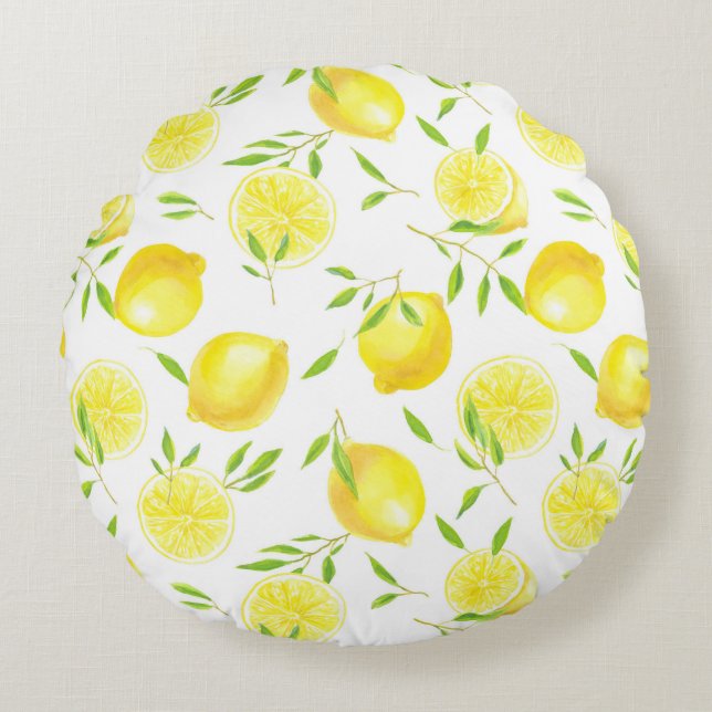 Lemons and leaves round cushion (Front)
