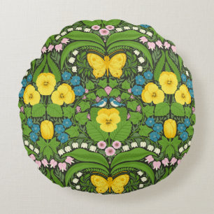 Lemons and leaves round cushion