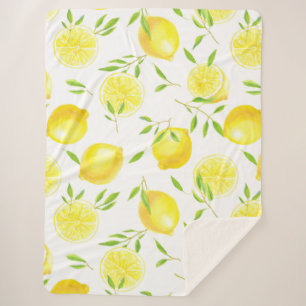 Lemons and leaves sherpa blanket