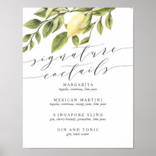 Lemons and Leaves  Signature Cocktail Menu Sign