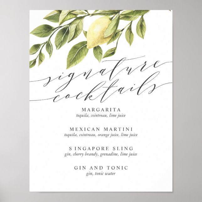 Lemons and Leaves  Signature Cocktail Menu V2 Sign (Front)
