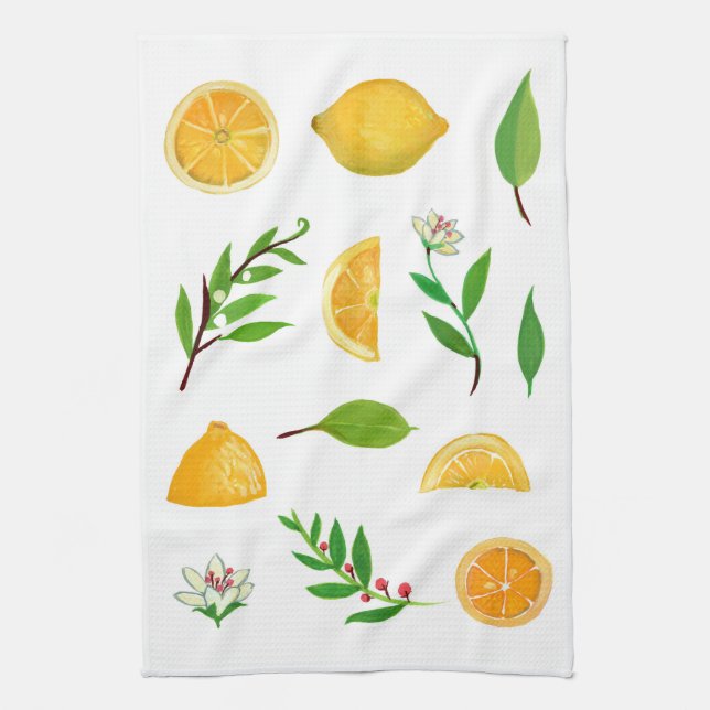 Lemons and Leaves Simple Kitchen Towel (Vertical)