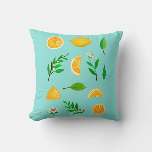 Lemons and Leaves Simple Throw Pillow (Front)