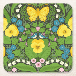 Lemons and leaves square paper coaster
