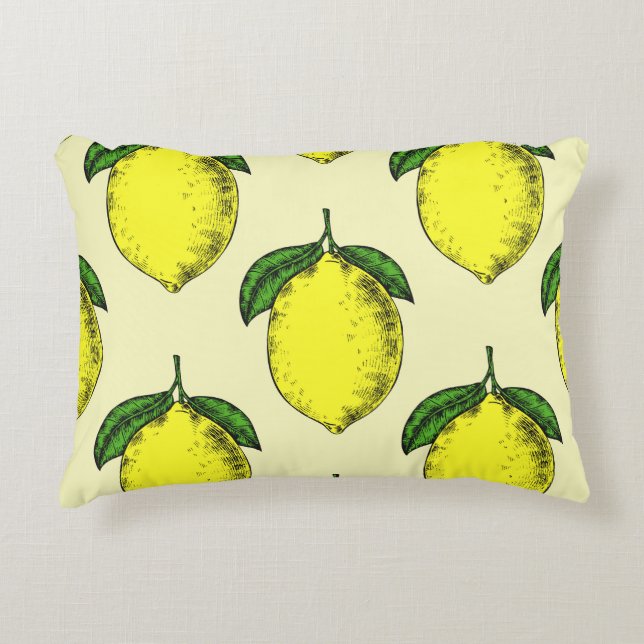 Lemons and leaves: summer pattern. decorative cushion (Front)