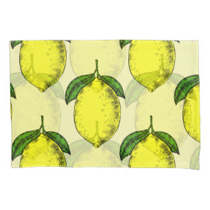 Lemons and leaves: summer pattern. pillowcase