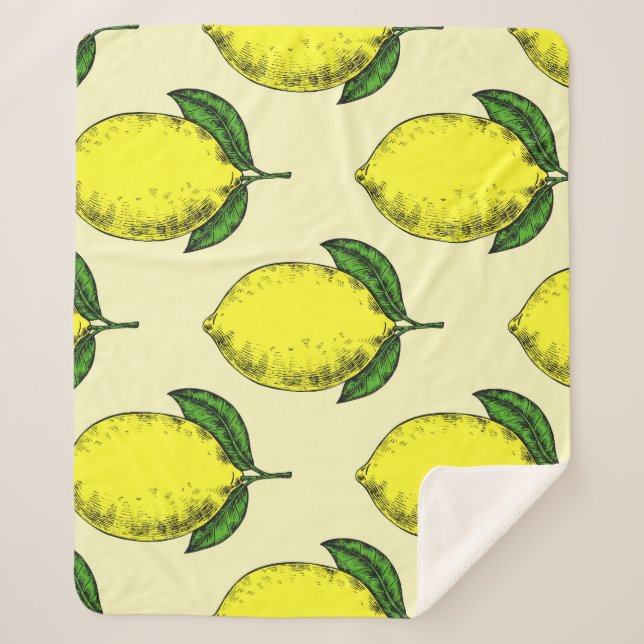 Lemons and leaves: summer pattern. sherpa blanket (Front)