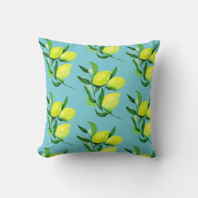 Lemons and Leaves | Turquoise Cushion (Front)
