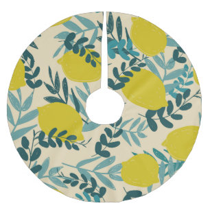 Lemons and leaves, vintage background. brushed polyester tree skirt