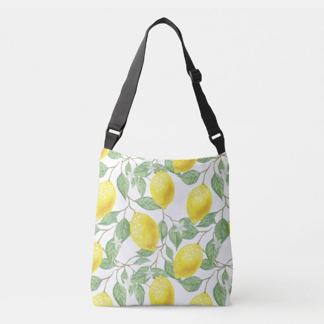 Lemons and Leaves Watercolor Crossbody Bag (Front)