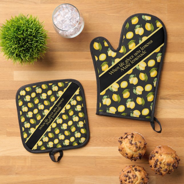 Lemons and Lemon Quote Oven Mitt & Pot Holder Set (Top Down)