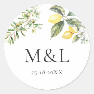 Lemons and Olives Nature Wedding Envelope Classic Round Sticker