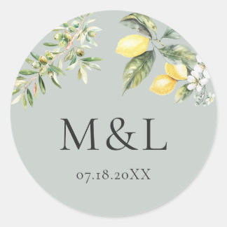 Lemons and Olives Nature Wedding Envelope Classic Round Sticker
