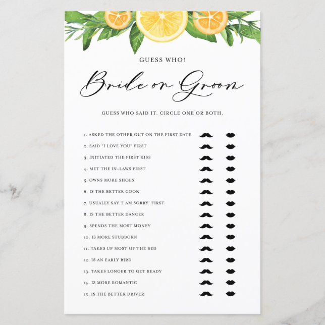 Lemons and Oranges He Said She Said Bride or Groom (Front)