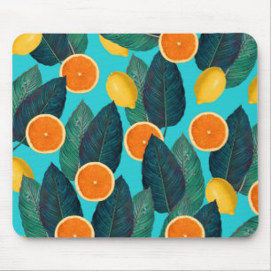 lemons and oranges teal mouse pad