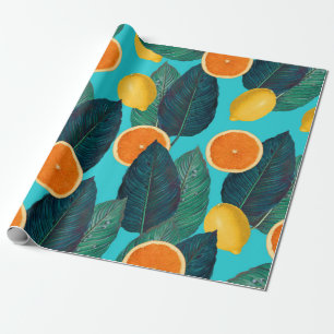 lemons and oranges teal wrapping paper