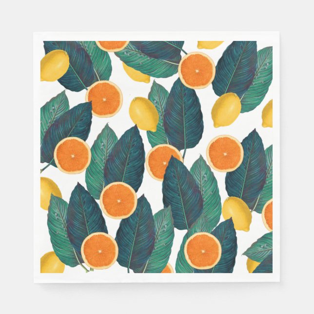 Lemons And Oranges White Napkin (Front)