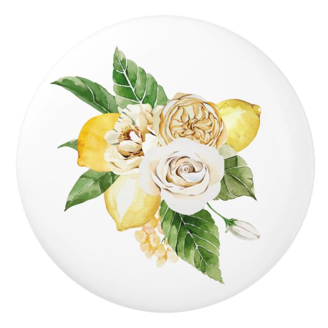 Lemons and roses bouquet ceramic knob (Front)